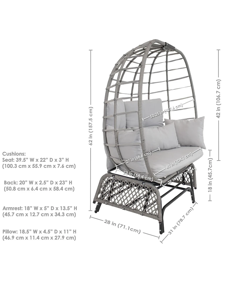 Outdoor Polyrattan Double Egg Chair Glider with Cushions and Pillows - Gray
