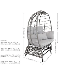 Outdoor Polyrattan Double Egg Chair Glider with Cushions and Pillows - Gray