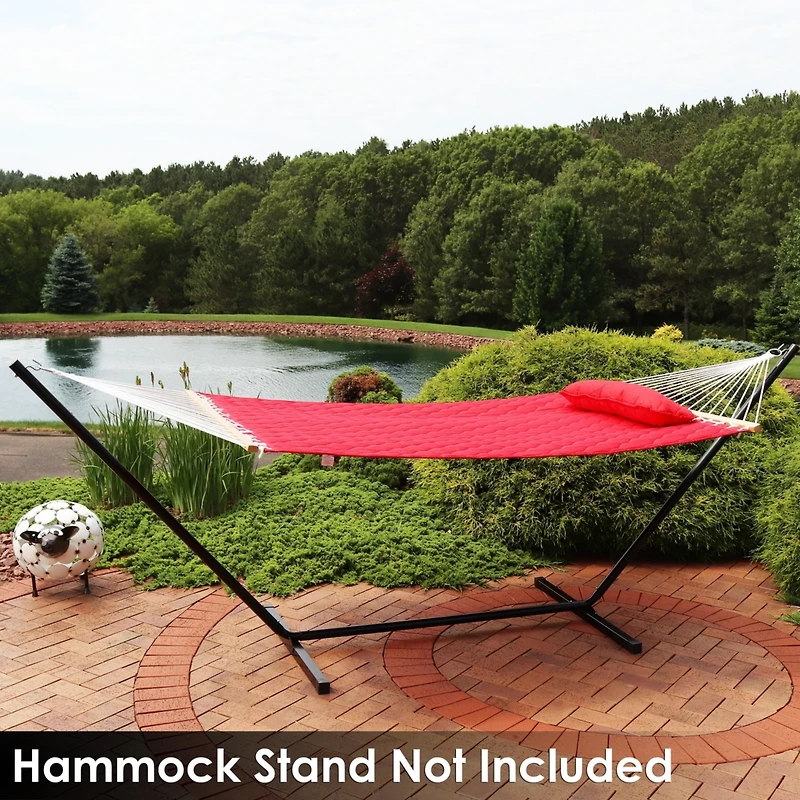 Heavy-Duty 2-Person Quilted Designs Fabric Hammock with Spreader Bars and Detachable Pillow