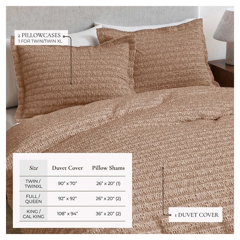 Linery & Co. 100% Cotton Reversible Honeycomb Waffle / Percale Duvet Cover Set