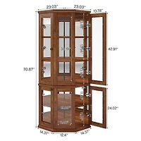Tribesigns Corner Storage Cabinet, 71" Tall Corner Cabinet with Doors & Led Lights, 5-Tier Mid-Century Corner Display Cabinet for Living Room, Ki