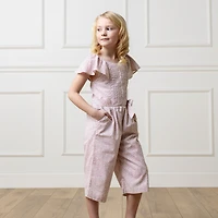 Hope & Henry Girls' Organic Flutter Sleeve Pintuck Jumpsuit, Kids