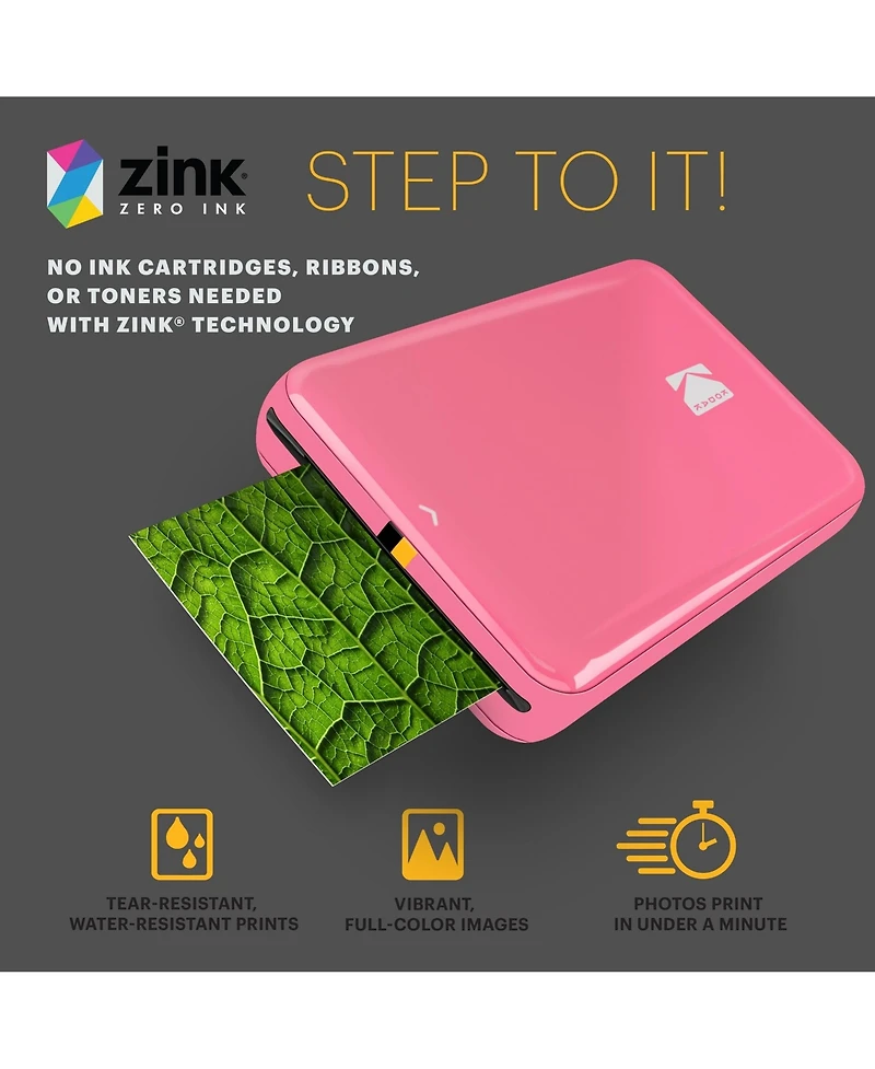 Kodak Step Mobile Instant Photo Printer 2x3", & Zink Photo Paper (75 Sheets) Bundle