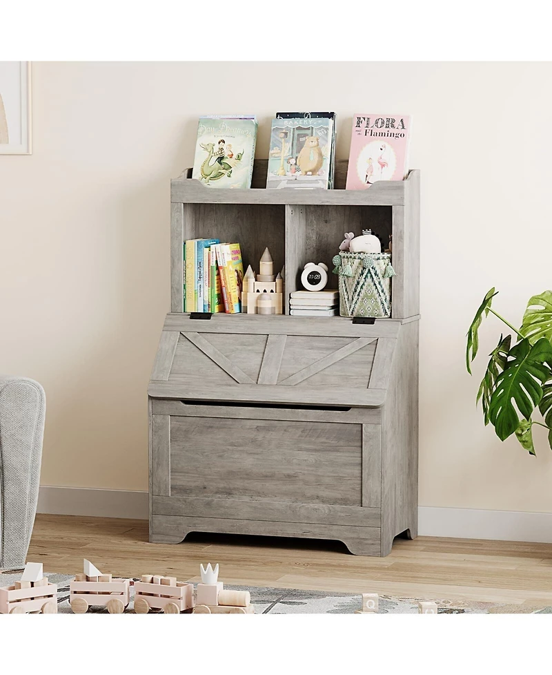 gaomon Spacious 3-Tier Wooden Kids Bookcase and Toy Storage Organizer with Flip-Top Lid