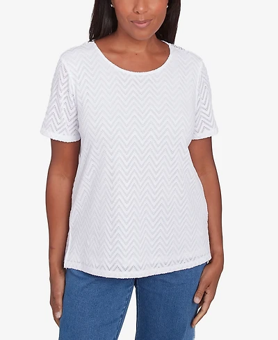 Alfred Dunner Women's Classic Textured Chevron Lace Back Top