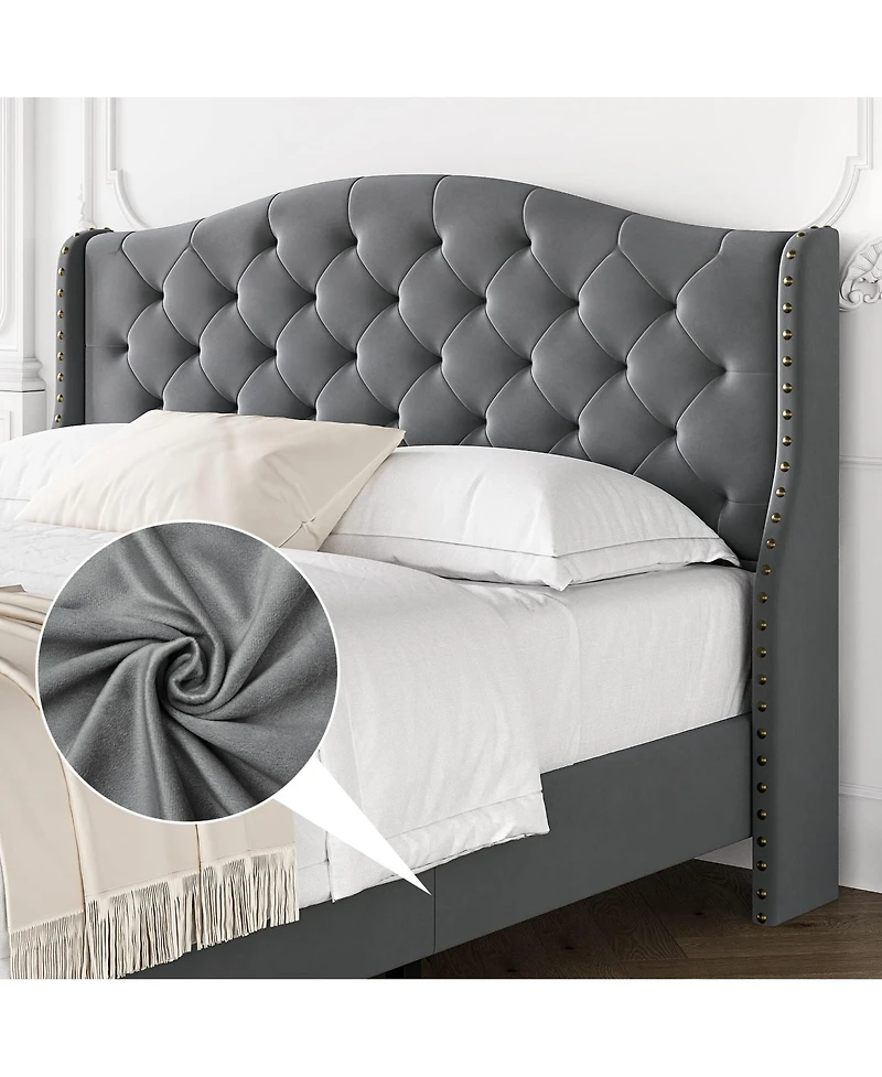 gaomon Queen Size Velvet Platform Bed Frame w/Headboard and Footboard Upholstered Bed Frames