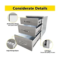 gaomon Outdoor Kitchen Drawer, 3-Layers Stainless Steel 18"x23"x23" Enclosed Built-in Flush Mount Outdoor Kitchen Access Drawer