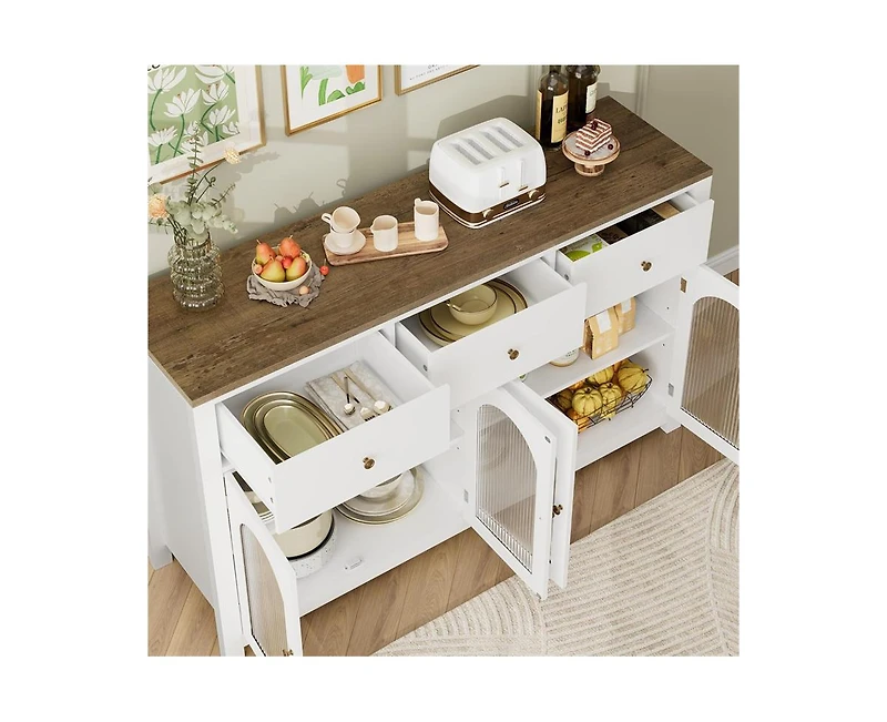 gaomon Buffet Cabinet with Storage, 55.1" Large Sideboard Buffet Cabinet, Farmhouse Kitchen Cabinet Display Cabinet with 3 Drawers and 4 Doors, Wood C