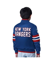Starter Big Boys and Girls Blue/Red New York Rangers Scout 1 Full-Snap Varsity Jacket