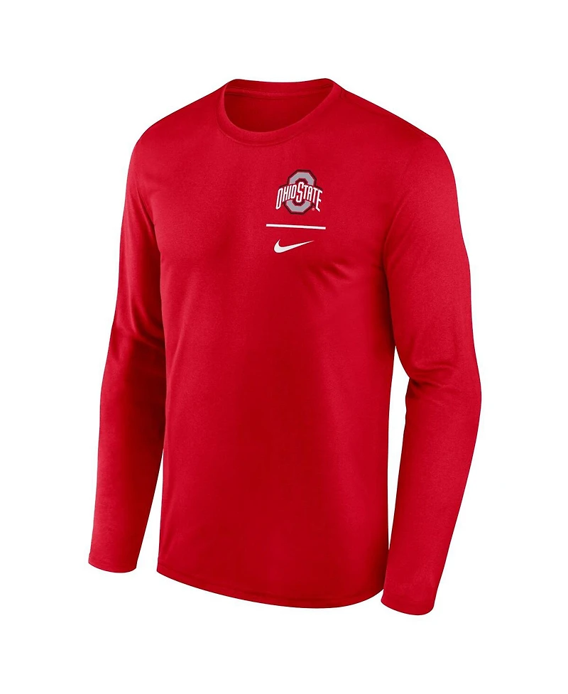 Nike Men's Scarlet Ohio State Buckeyes Primary Stack Legend Long Sleeve T-Shirt