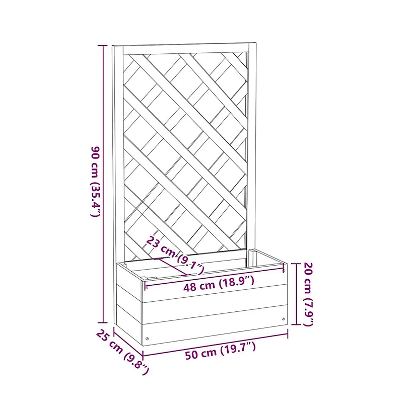 Garden Trellis Planter Gray 19.7"x9.8"x35.4" Solid Firwood
