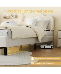 gaomon Twin Upholstered Bed Frame with Adjustable Headboard & Smart Led
