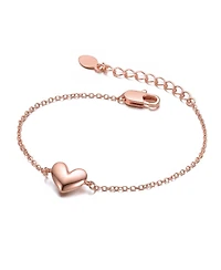 GiGiGirl Minimalist Heart Charm Extended Chain Bracelet White Gold Plated, 14K or 18K Rose Plated