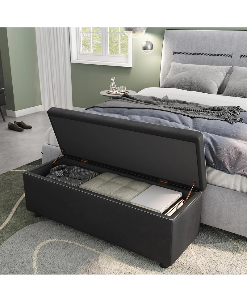 Storage Ottoman Bench, End of Bed Bench with The Synthetic Leather with Stitching