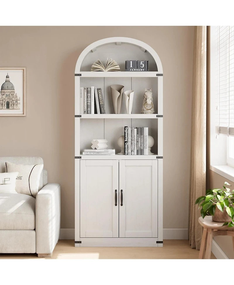 gaomon Bookcase with Doors Arched Bookshelf 71.65in Tall Bookcase Farmhouse Cabinet