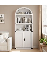 gaomon Bookcase with Doors Arched Bookshelf 71.65in Tall Bookcase Farmhouse Cabinet