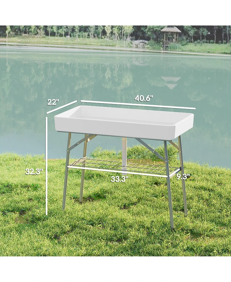 Outsunny 3.4ft Folding Ice Cooler Table with Drain, Party Ice Table,