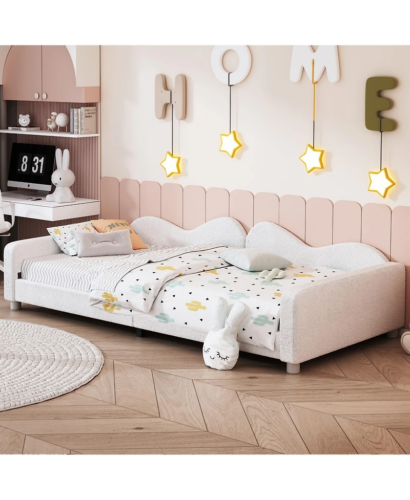 Upholstered Daybed, Sherpa Fabric Sofabed with Cloud-Shaped Backrest, No Box-spring Needed