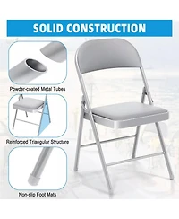 Skonyon Outdoor/Indoor Grey Vinyl Padded Folding Dining Chair (Set of 4)