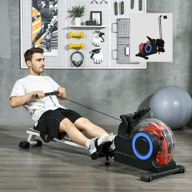 Soozier Foldable Water Rowing Machine with Wheels for Home Gym