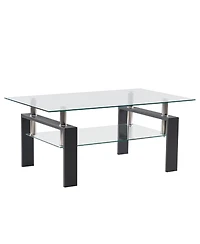 Slickblue Two-Tier Tempered Glass Coffee Table for Modern and Elegant Living Room Decor