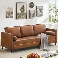 gaomon 3 Seat Leather Sofa, Mid Century Modern Deep Seat Couch with Wide Armrests and Supportive Backrest, Brown Pu Couch, Waterproof Oversized Cloud