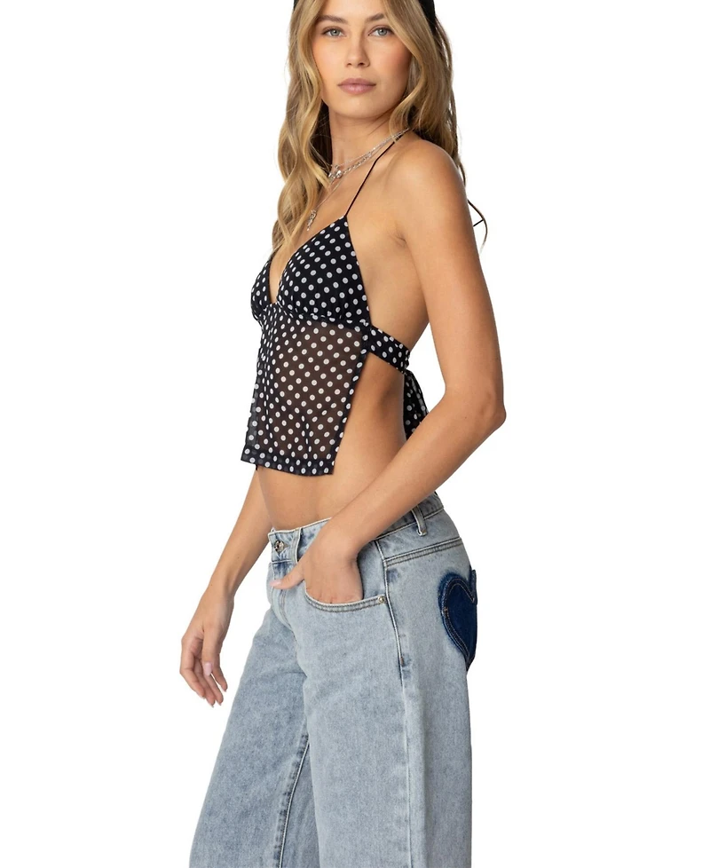 Edikted Women's Polka Dot Backless Chiffon Top