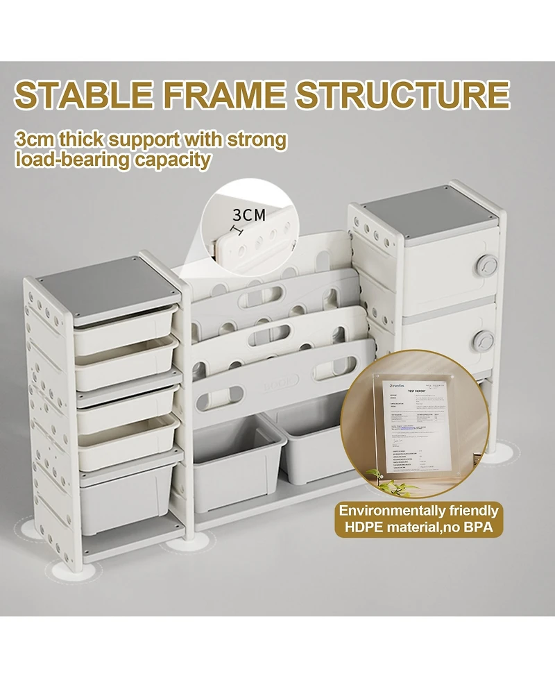 Lovmor Kids Toy Storage Organizer 8 storage cabinet Removable Toy Bins, 4-Tier Book organizers Storage and 2 cabinet storage