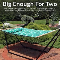 2-Person Quilted Printed Fabric Spreader Bar Hammock/Pillow with S Hooks and Hanging Chains - 450 lb Weight Capacity