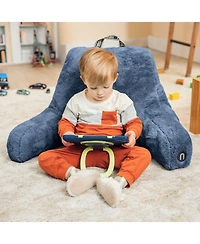 Faux Fur Supportive Backrest Reading Pillow for Adults & Kids - Blue