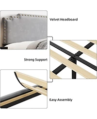 gaomon Queen Size Bed Frame with Headboard, Velvet Upholstered Platform Bed with Rivet Decor, Heavy Duty, No Box Spring Needed, Easy Assembly