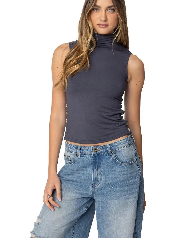 Edikted Womens Coral Turtle Neck Top