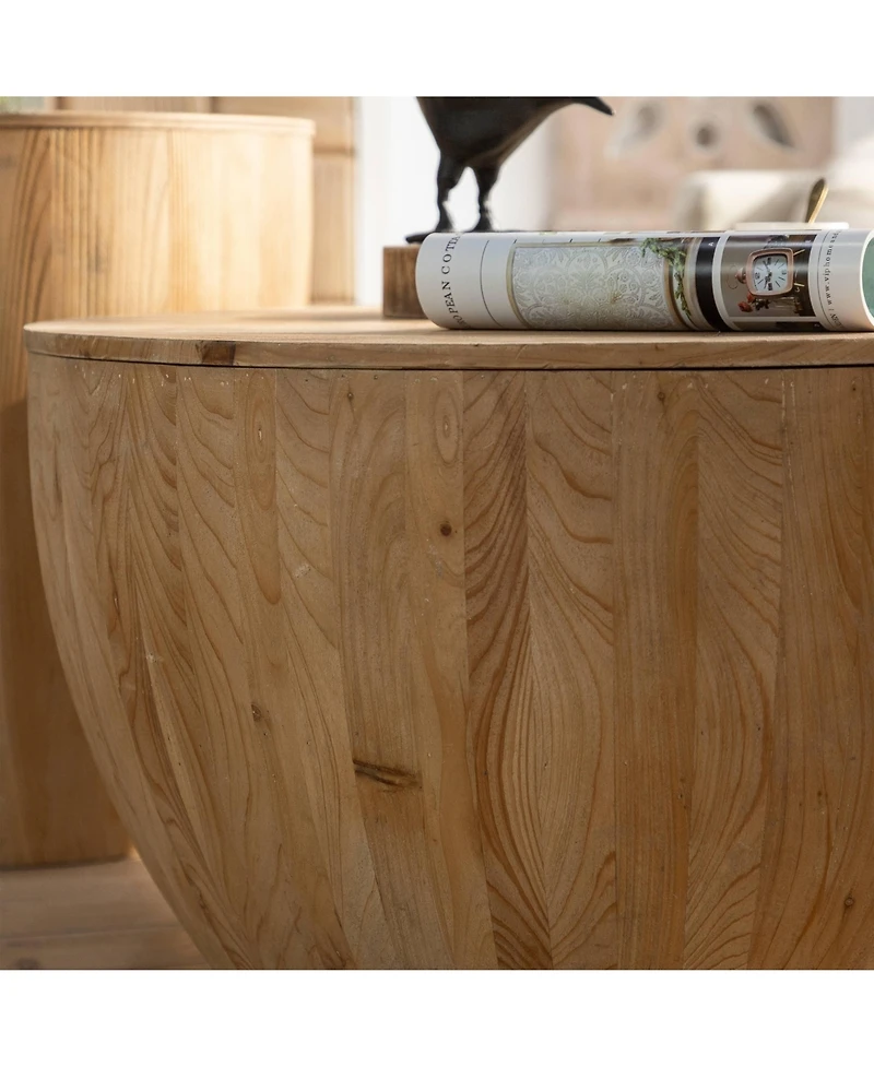 Lovmor 31.50"Vintage Style Bucket Shaped Coffee Table with storage function, for Office, Dining Room and Living Room