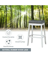 Gymax Set of 2 Nailhead Saddle Bar Stools 29'' Pub Chairs with Rubber Wood Legs