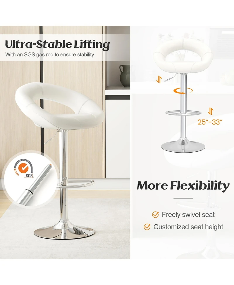 Gymax Set of 4 Adjustable Bar Stools Swivel Pub Chairs Barstools Pu Leather