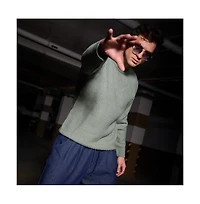 Campus Sutra Men's Sage Green Textured Knit Pullover Sweater