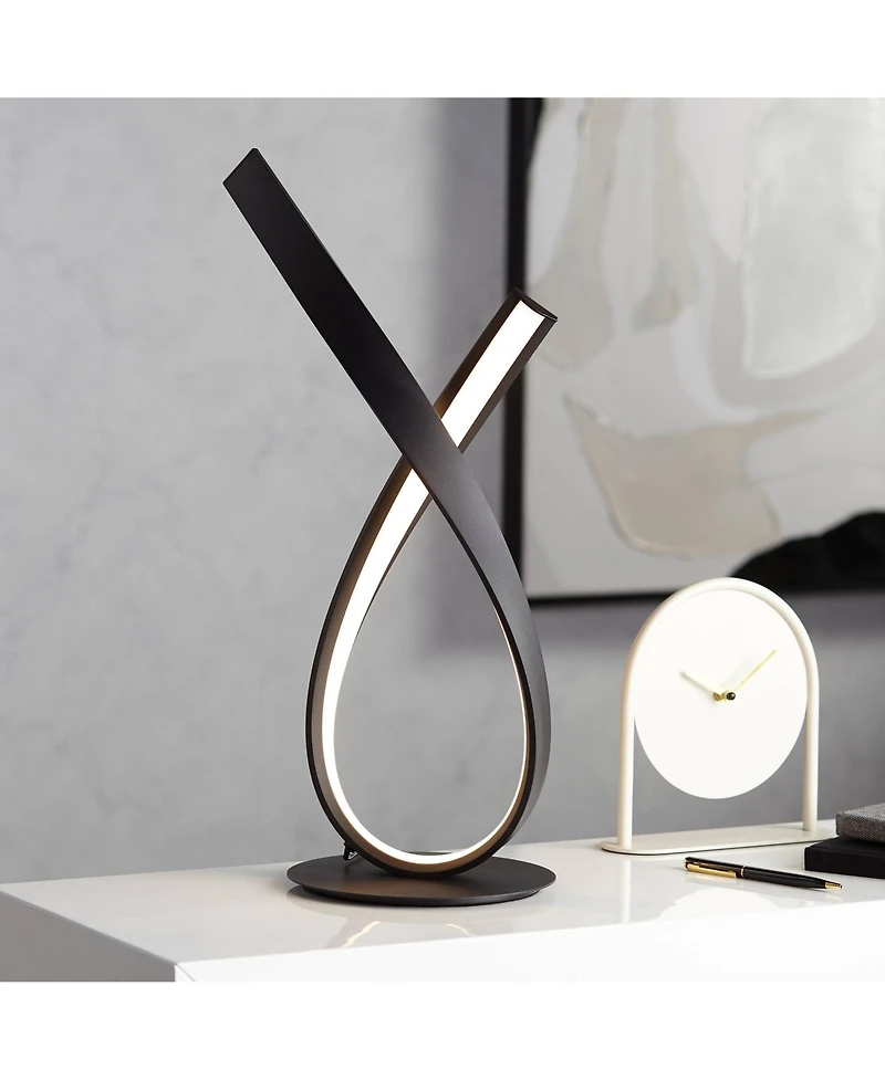 360 Lighting Twist 19 1/4" High Small Modern Accent Table Lamp Led Black Metal Single White Shade Living Room Bedroom Bedside