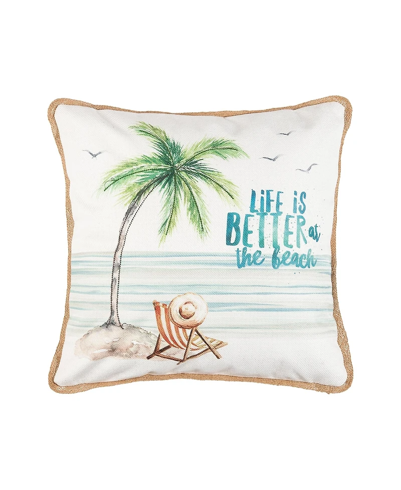 Life Is Better At The Beach Embroidered Throw Pillow, 18" x 18"