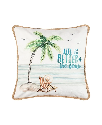 Life Is Better At The Beach Embroidered Throw Pillow, 18" x 18"