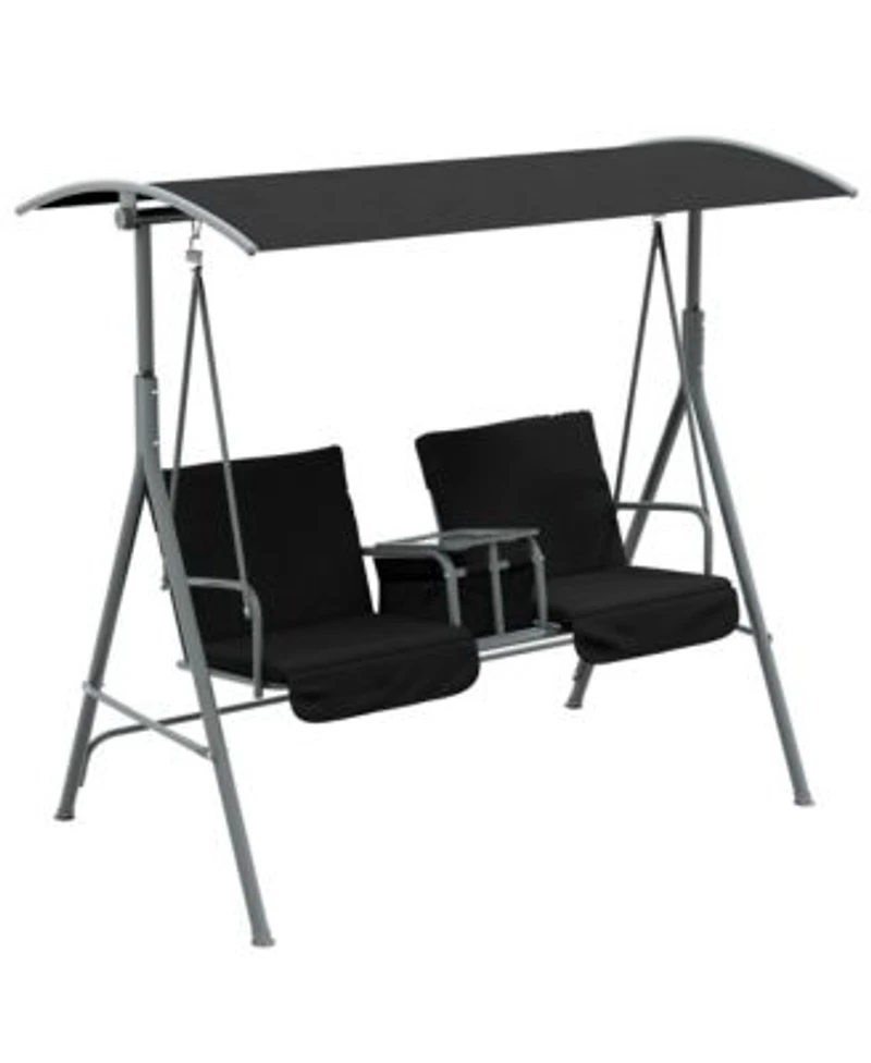 Outsunny 2 Person Porch Swing With Canopy Table Storage Console