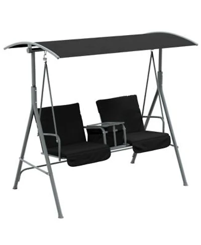 Outsunny 2 Person Porch Swing With Canopy Table Storage Console