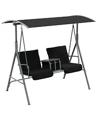 Outsunny 2 Person Porch Swing With Canopy Table Storage Console