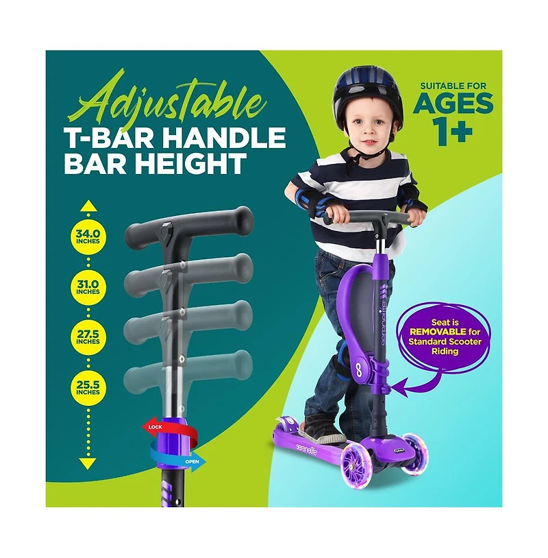 SereneLife Infinity 3-Wheel Kids Scooter With Led Wheels & Comfort Seat - Leopard