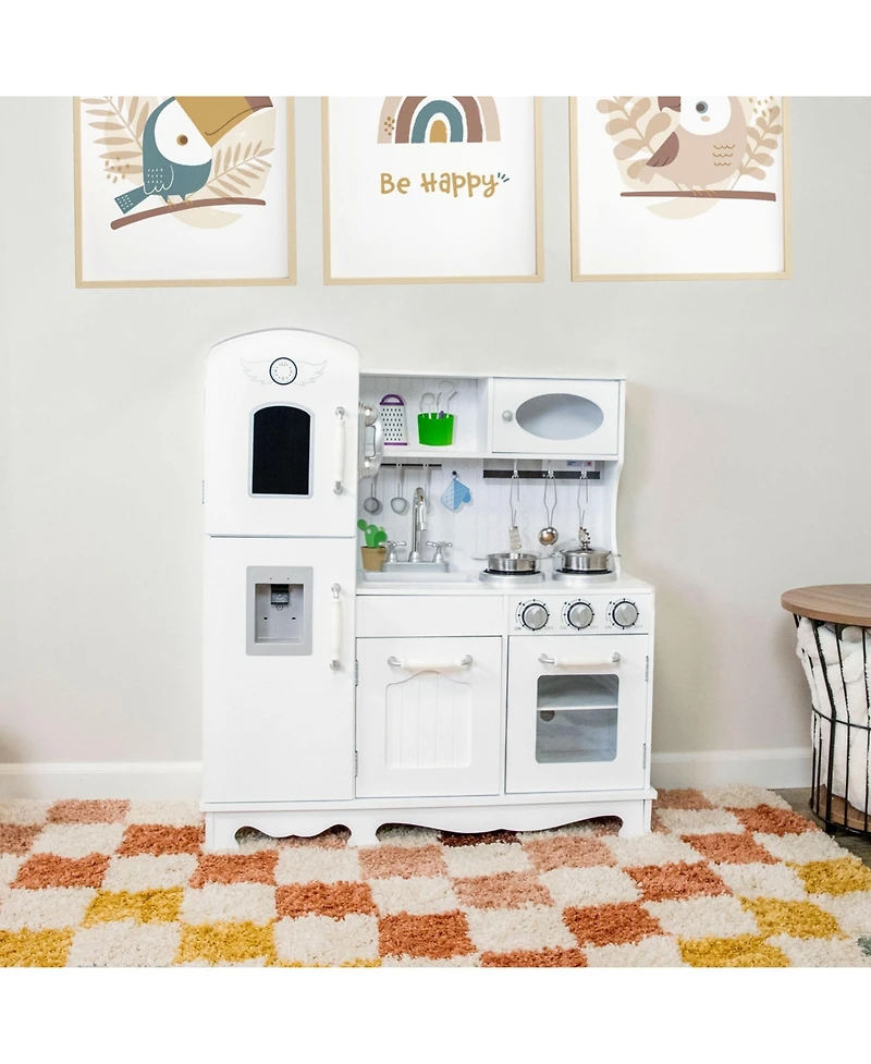 Chef Sounds Mdf Kitchen Playset with Lights, Sounds, and Stainless Steel Accessories - White