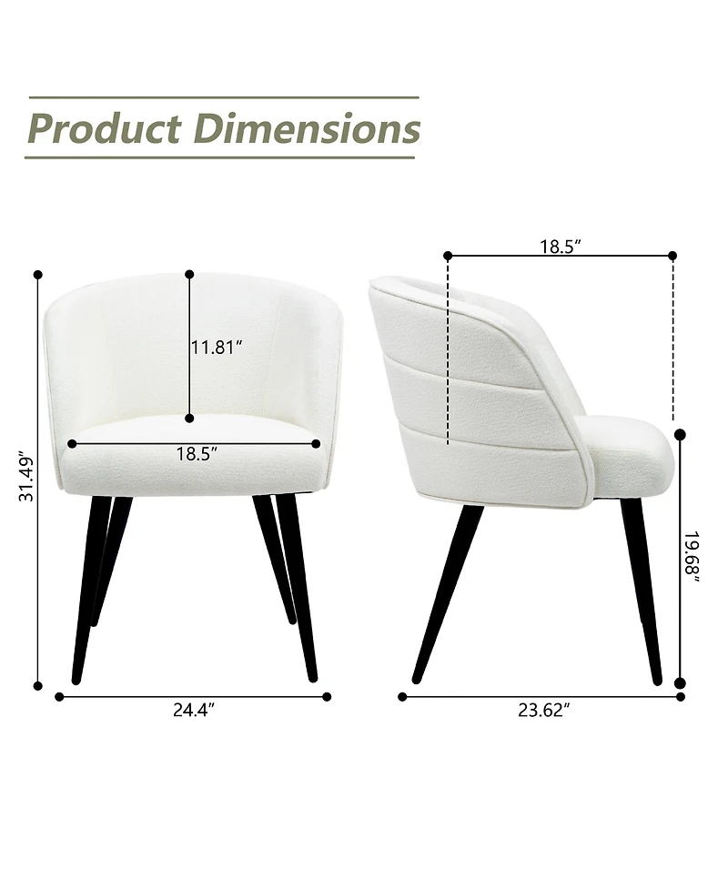 Dyhome Upholstered Fabric Dining Chairs with Black Metal Legs, Modern Curved Backrest Kitchen Chairs, Set of 6