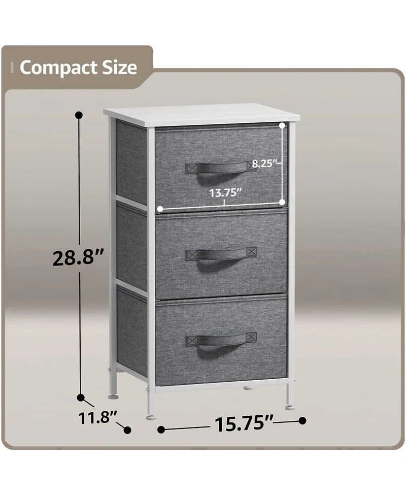 Sorbus Nightstand with 3 Drawers - Steel Frame, Wood Top & Easy Pull Fabric Bins - Perfect for Home, Bedroom, Office & College Dorm