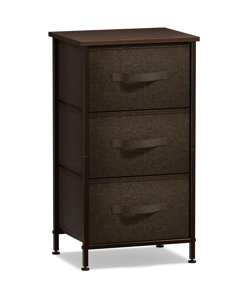 Sorbus Nightstand with 3 Drawers - Steel Frame, Wood Top & Easy Pull Fabric Bins Perfect for Home, Bedroom, Office College Dorm