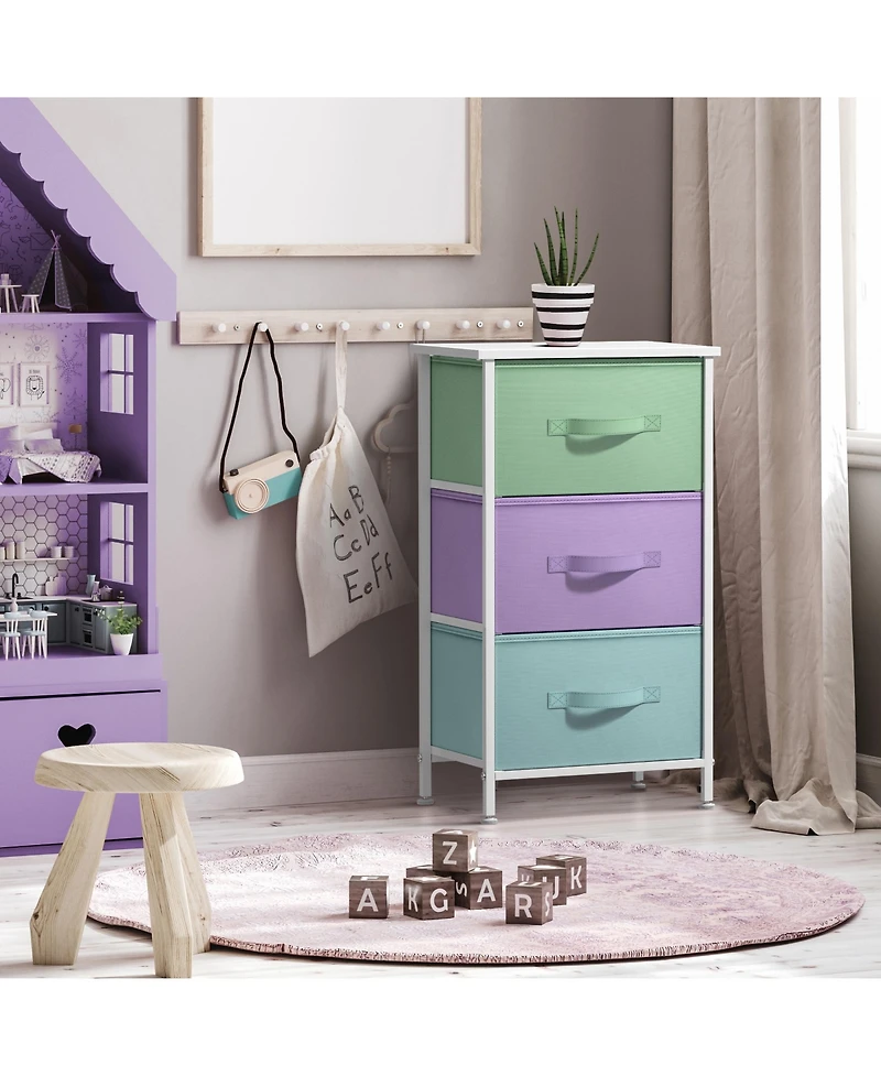 Sorbus Nightstand with 3 Drawers - Steel Frame, Wood Top & Easy Pull Fabric Bins Perfect for Home, Bedroom