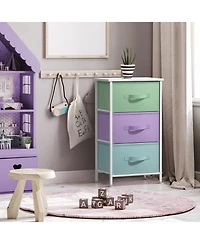 Sorbus Nightstand with 3 Drawers - Steel Frame, Wood Top & Easy Pull Fabric Bins Perfect for Home, Bedroom