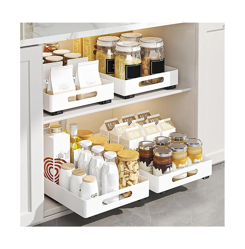 gaomon Pull Out Cabinet Organizer Heavy Duty Metal Slide Out Drawers for Kitchen Cabinets, Fixed with Adhesive Films, Slide Out Shelves for Kitchen Ba